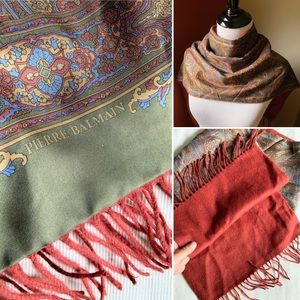 PIERRE BALMAIN Vintage Scarf in Maroon/Multicolor Paisley, VGUC
